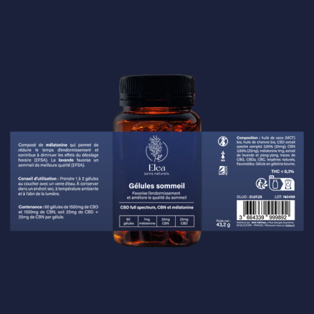 Boîte de Gélules CBD Sommeil ELEA  Complément naturel au CBD et CBN pour le sommeil