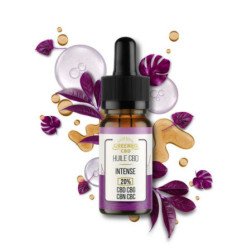 Flacon d’huile CBD Broad Spectrum 20% GREENEO avec gouttes visibles